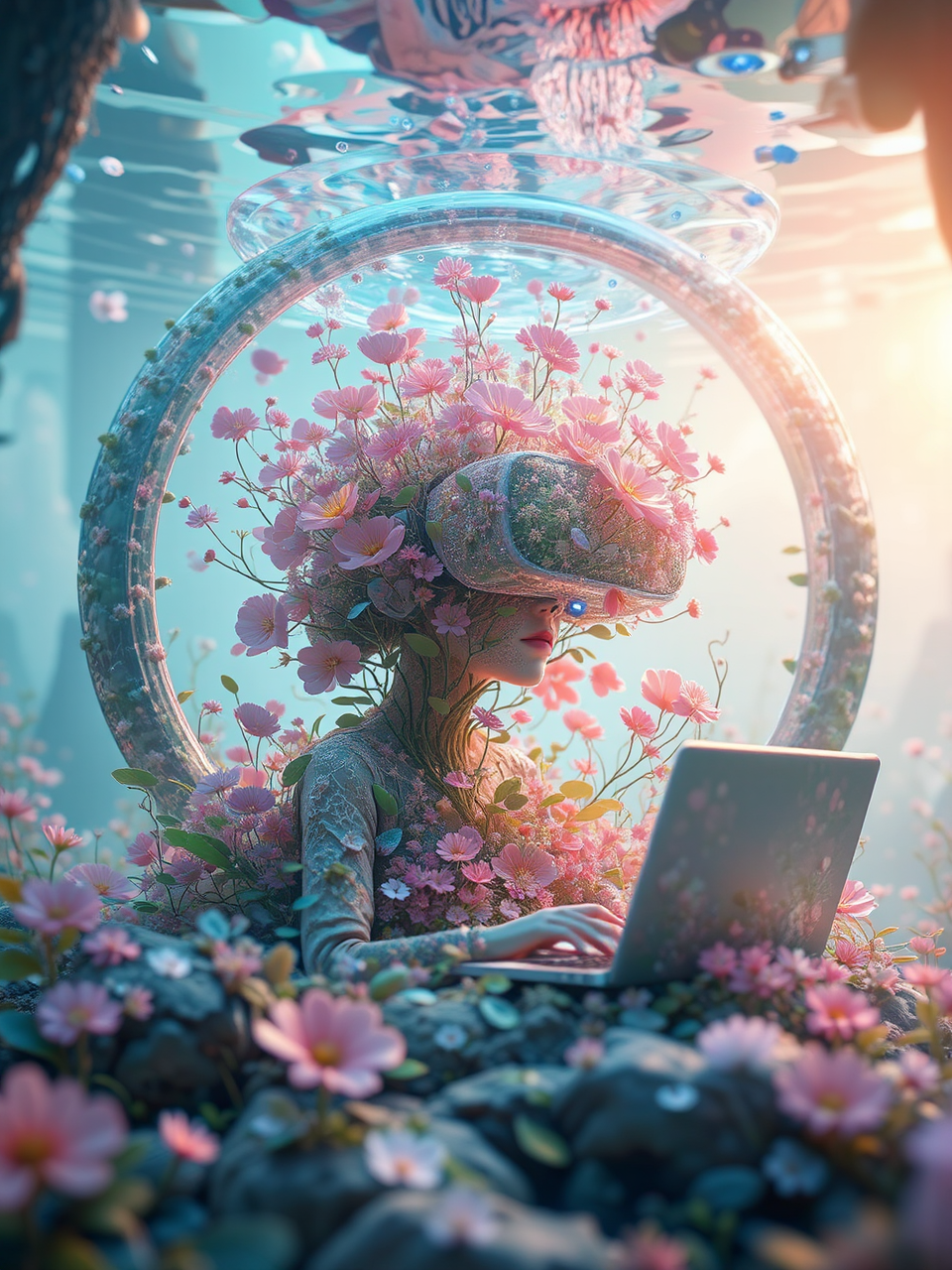 Underwater futuristic VR landscape