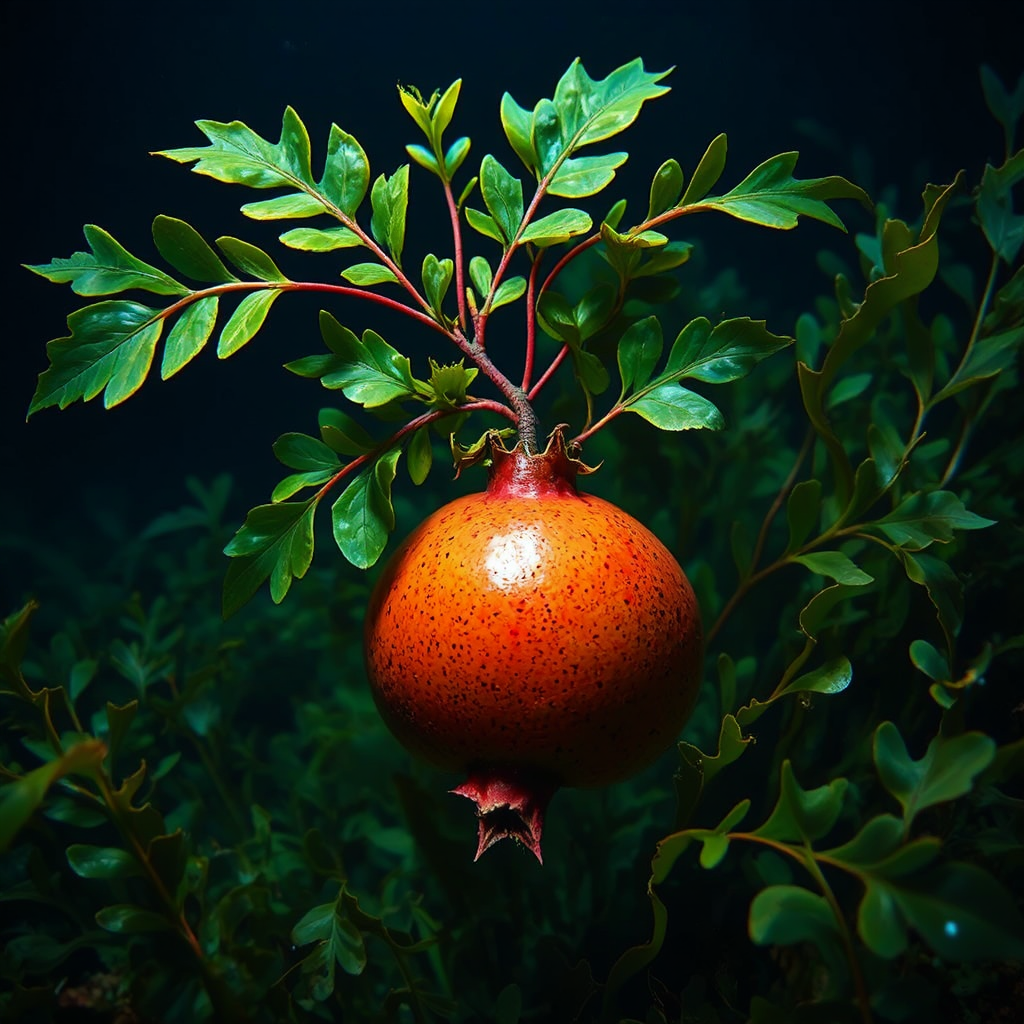 Glowing underwater pomegranate like