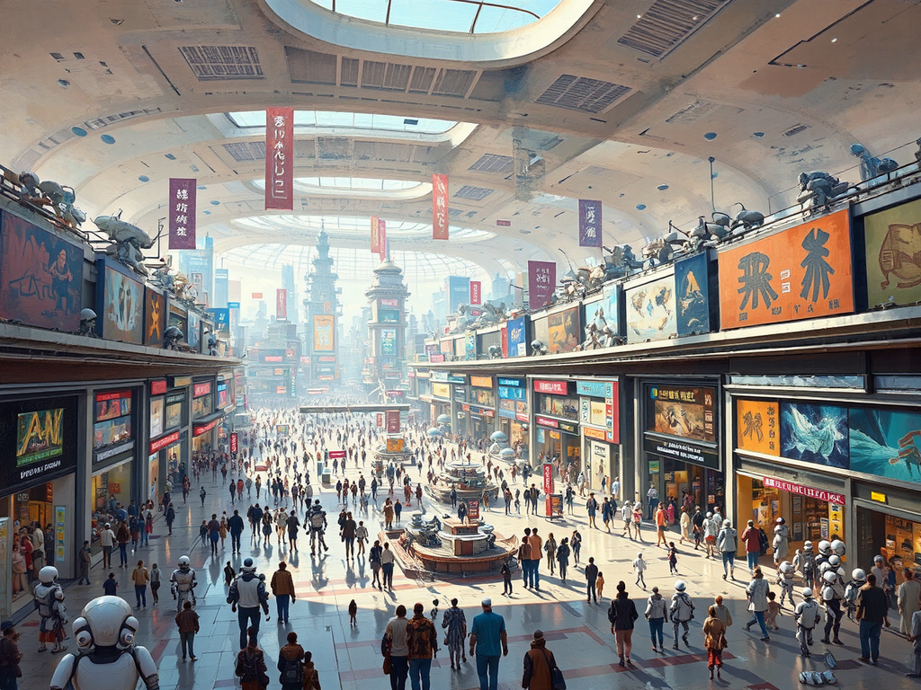 Shopping mall with robots