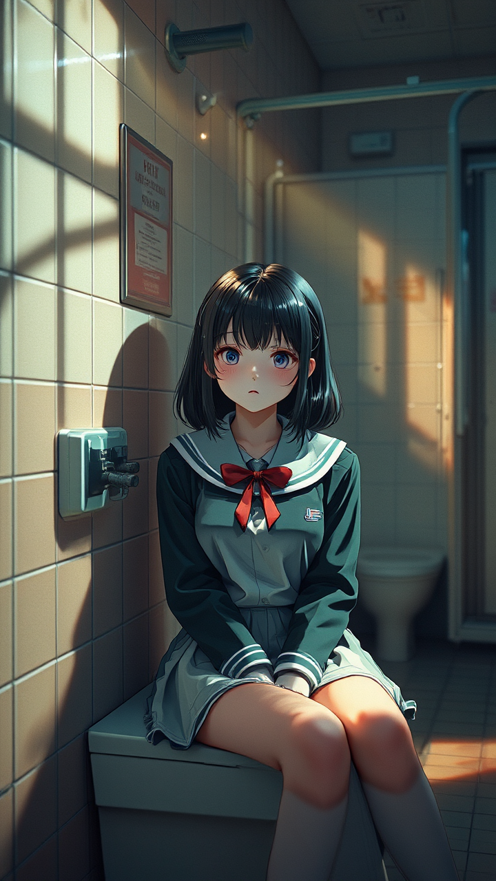 Girl sits in school