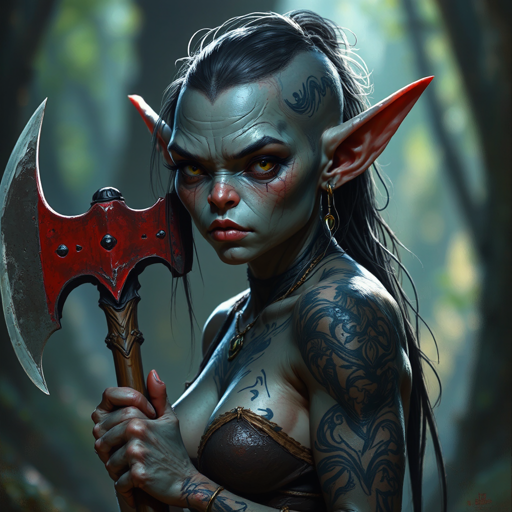 Goblin woman holds a