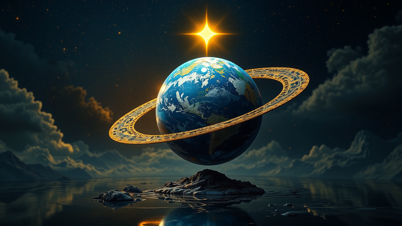 A blue planet orbits