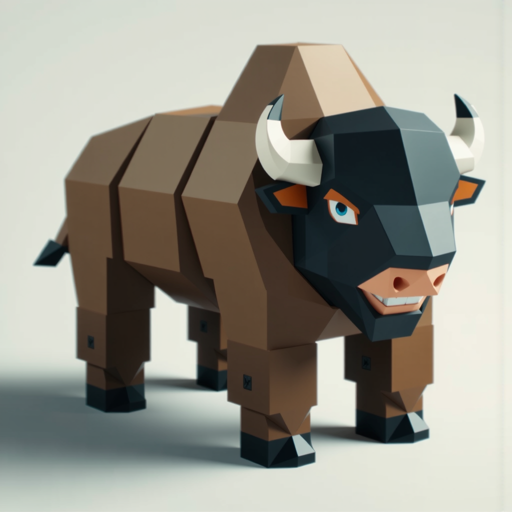 3D pixelated bison figure.