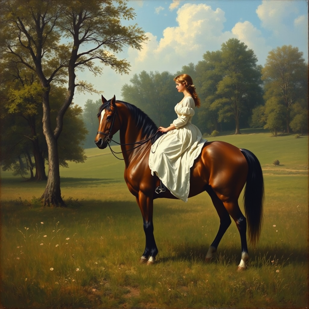 Woman riding horse in
