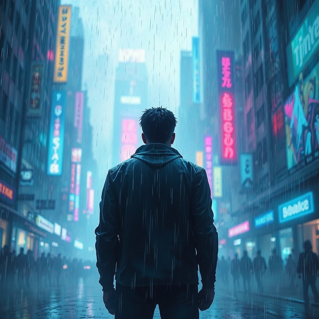 Man standing in heavy