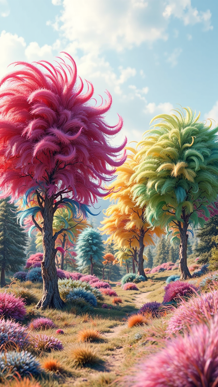 Colorful forest with furry