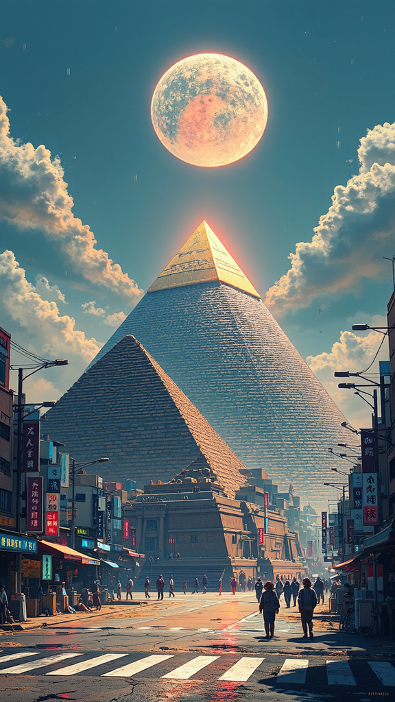 Pyramids in futuristic Tokyo