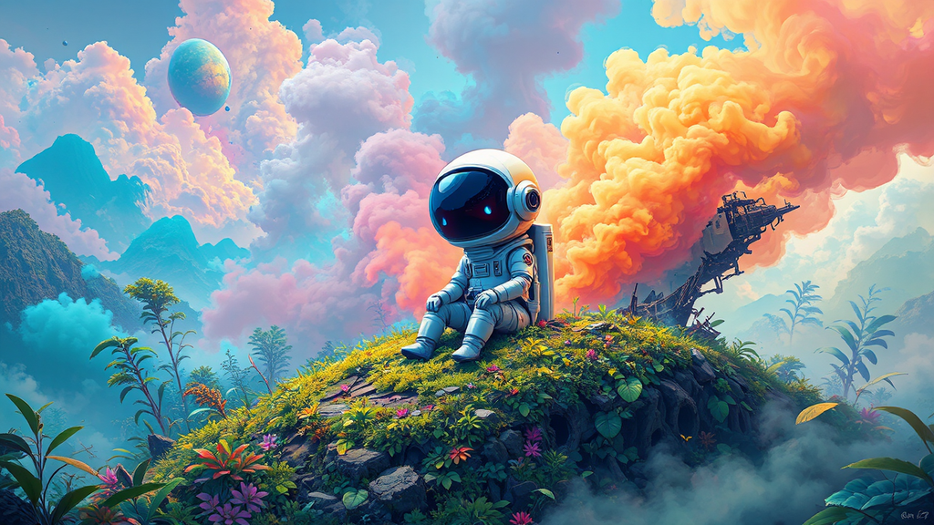 Android astronaut in lush