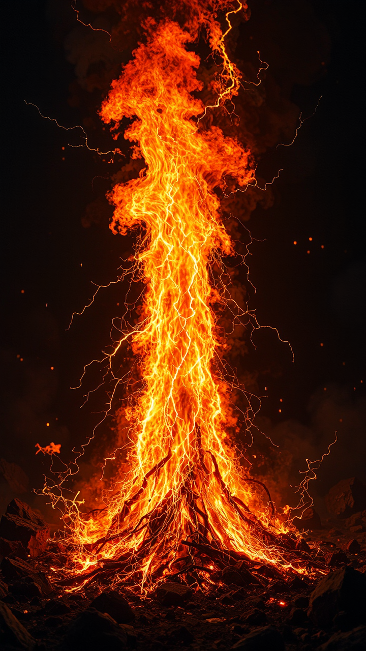 Electricity sparks in flames.