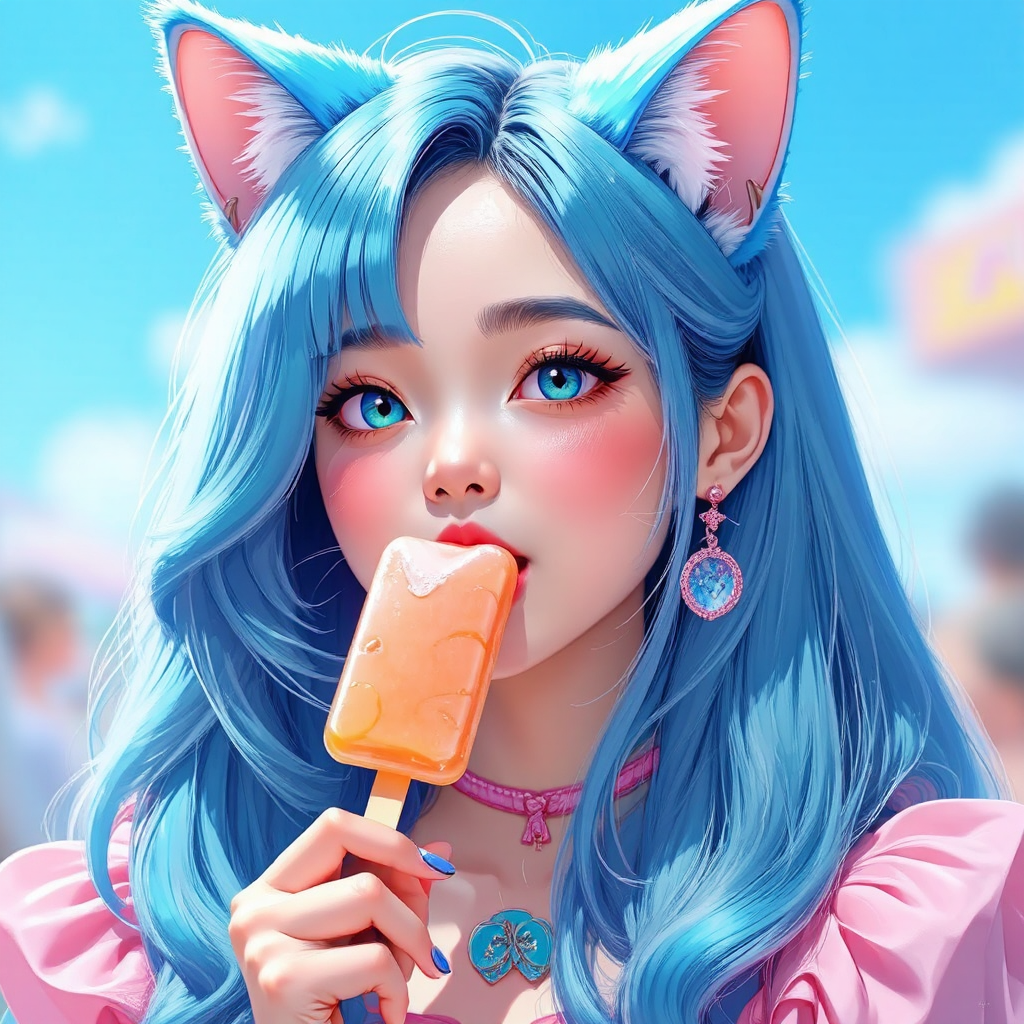 Half-cute girl eating popsicle