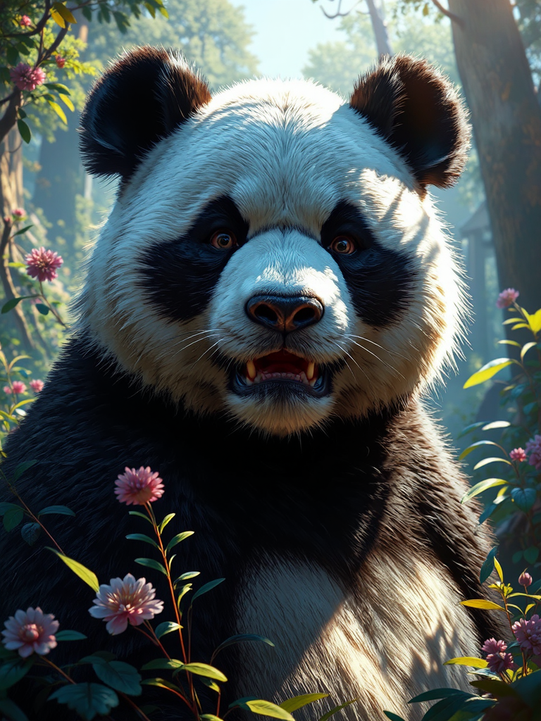 Highly detailed panda portrait.