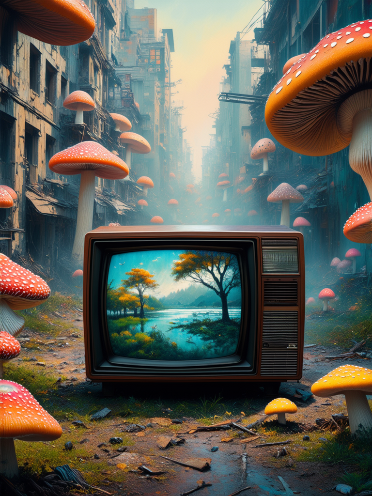 A TV decays amidst