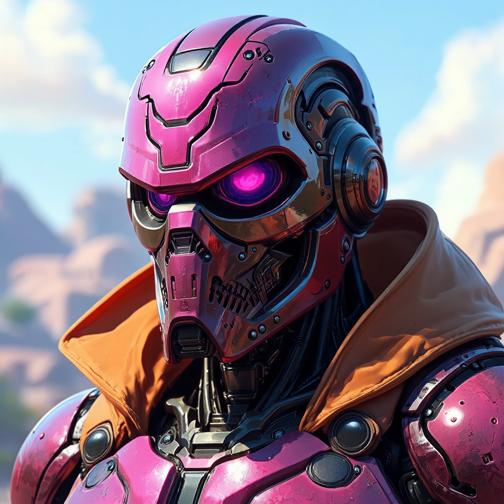 Cyborg robot wears ninja