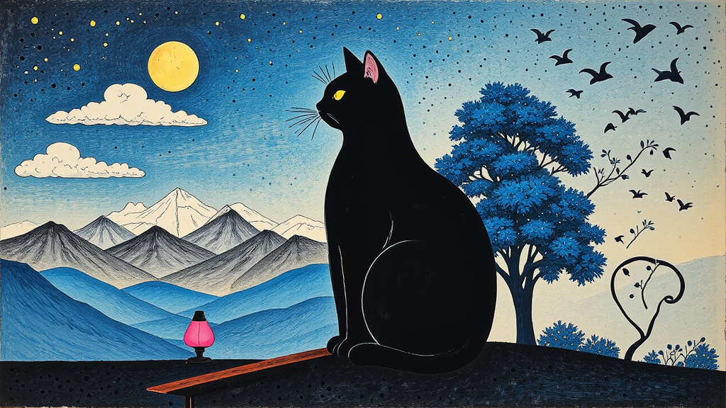 Peaceful Nighttime Feline Scene