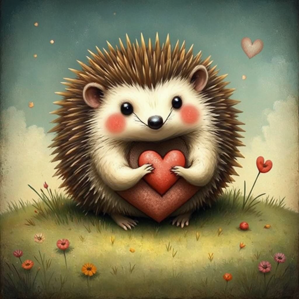 Heart-shaped hedgehog illustration.