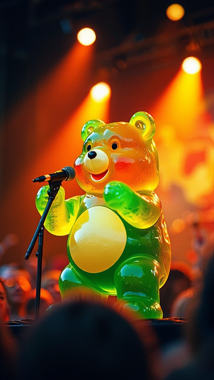 Gummy bear performs at