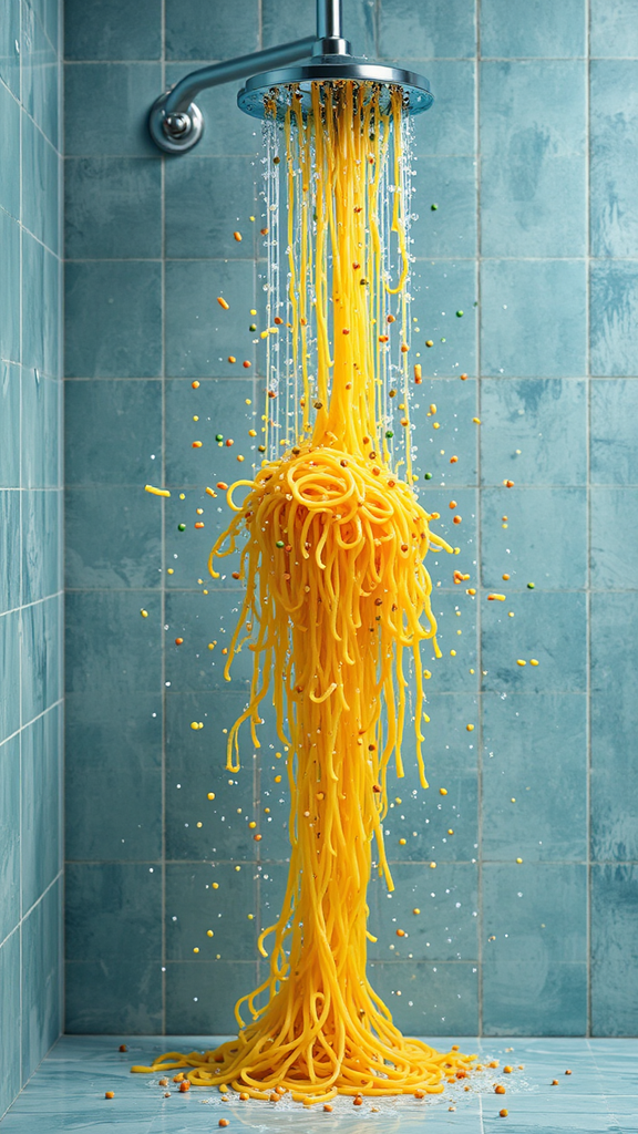 Shower that dispenses spaghetti.