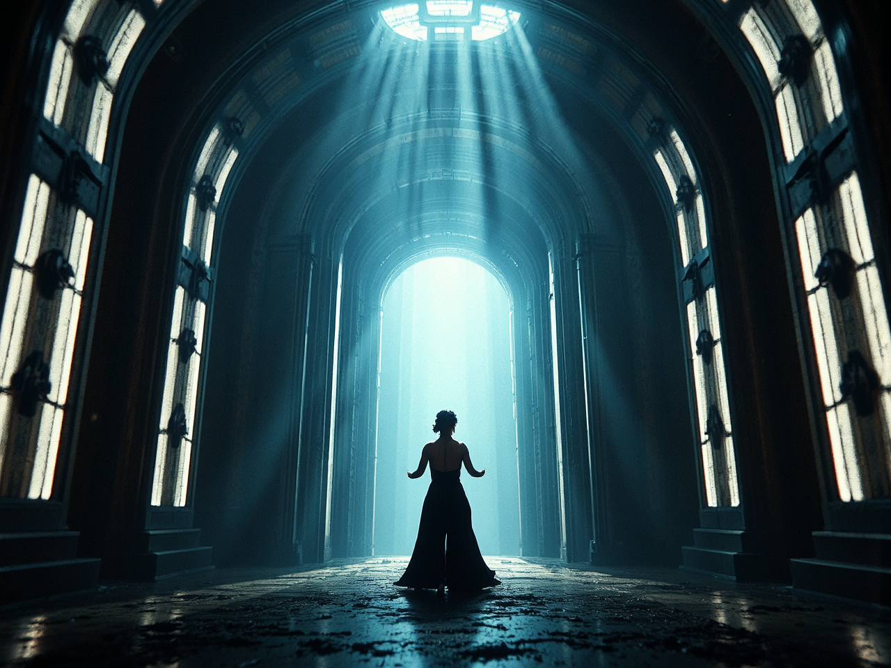 Woman turning with dramatic