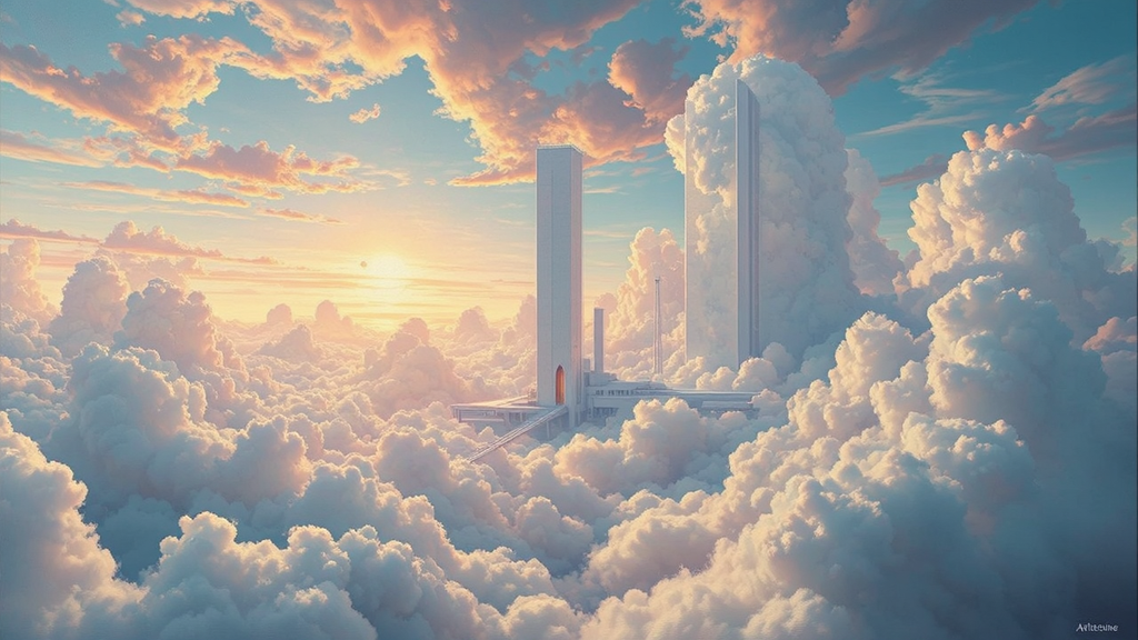 Futuristic cityscape in cloudy