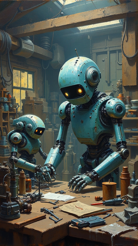 Robots being built by