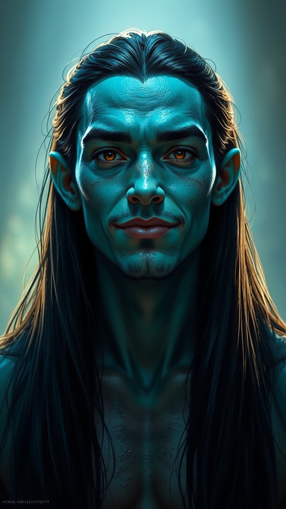 Turquoise-skinned humanoid male with