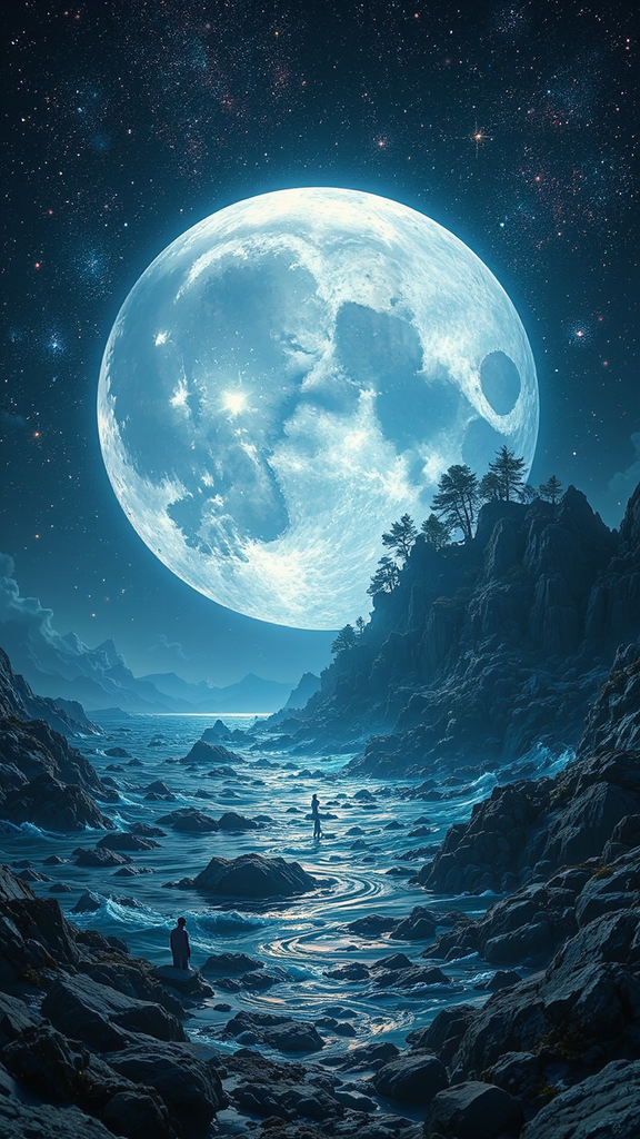 Moonlit sea with celestial