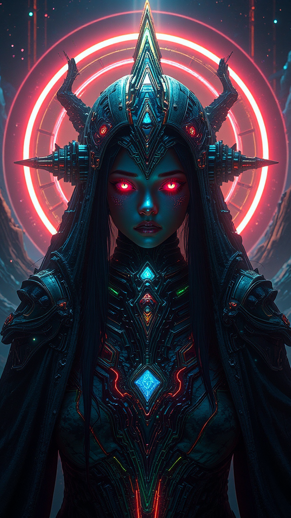 A futuristic, darkly lit