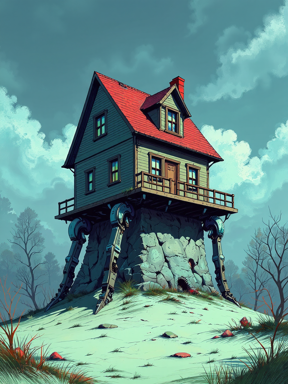 House with mechanical legs.