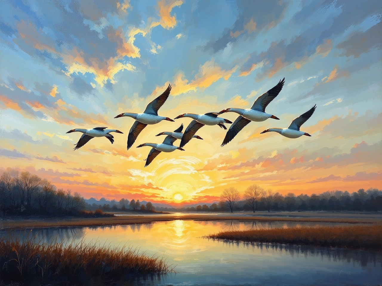 Geese in flight over
