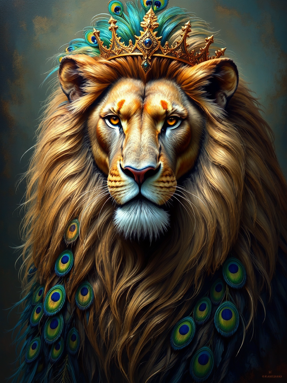 Lion with peacock feathers