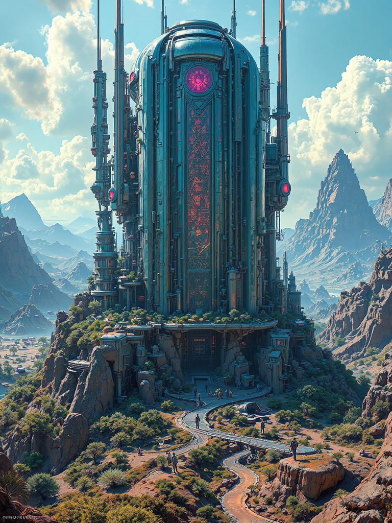 Sci-fi cityscape with Afrofuturist