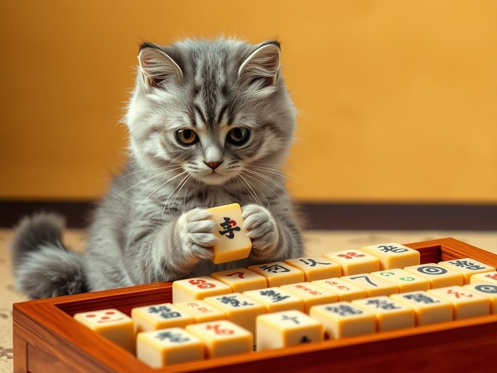 Котик играющий в маджонг