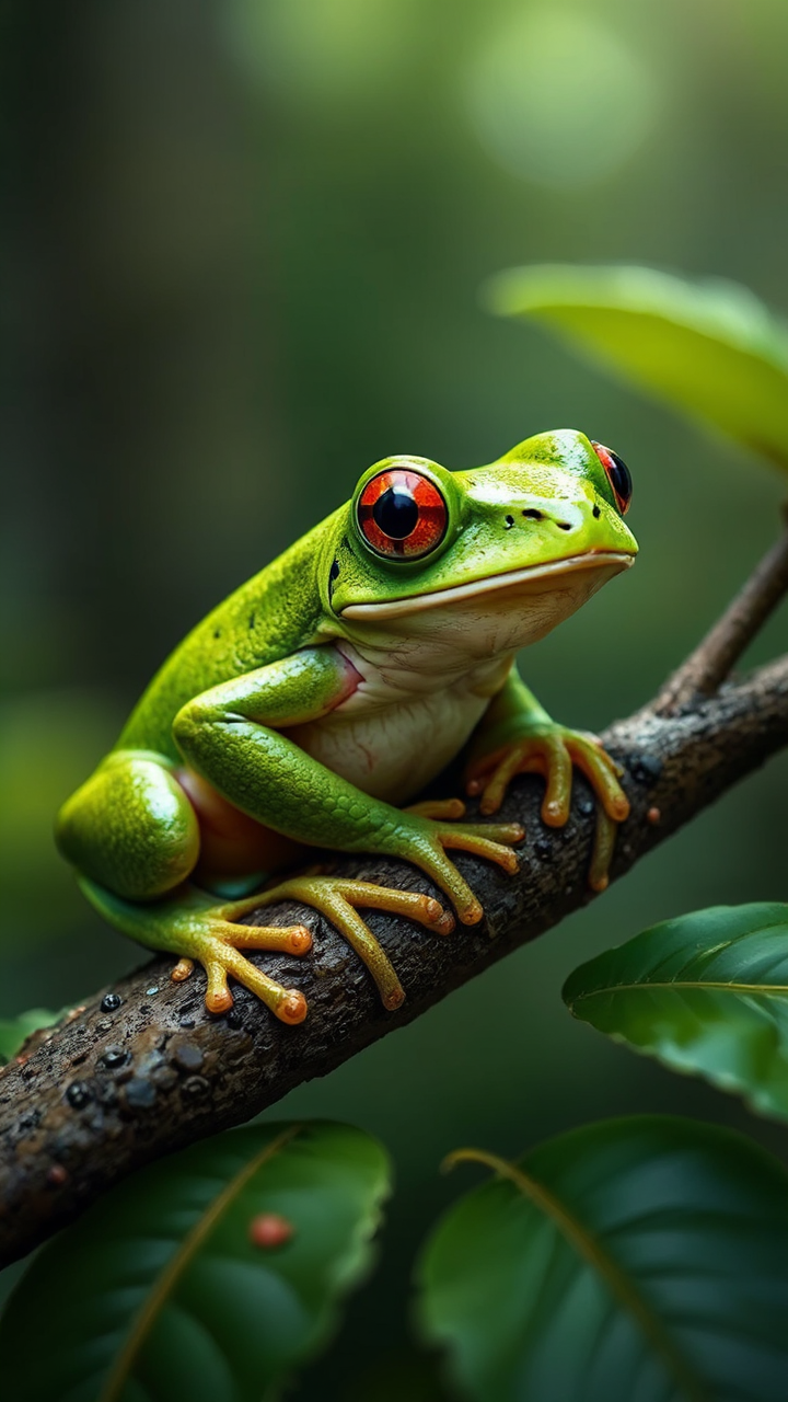 Green tree-dwelling frog species.