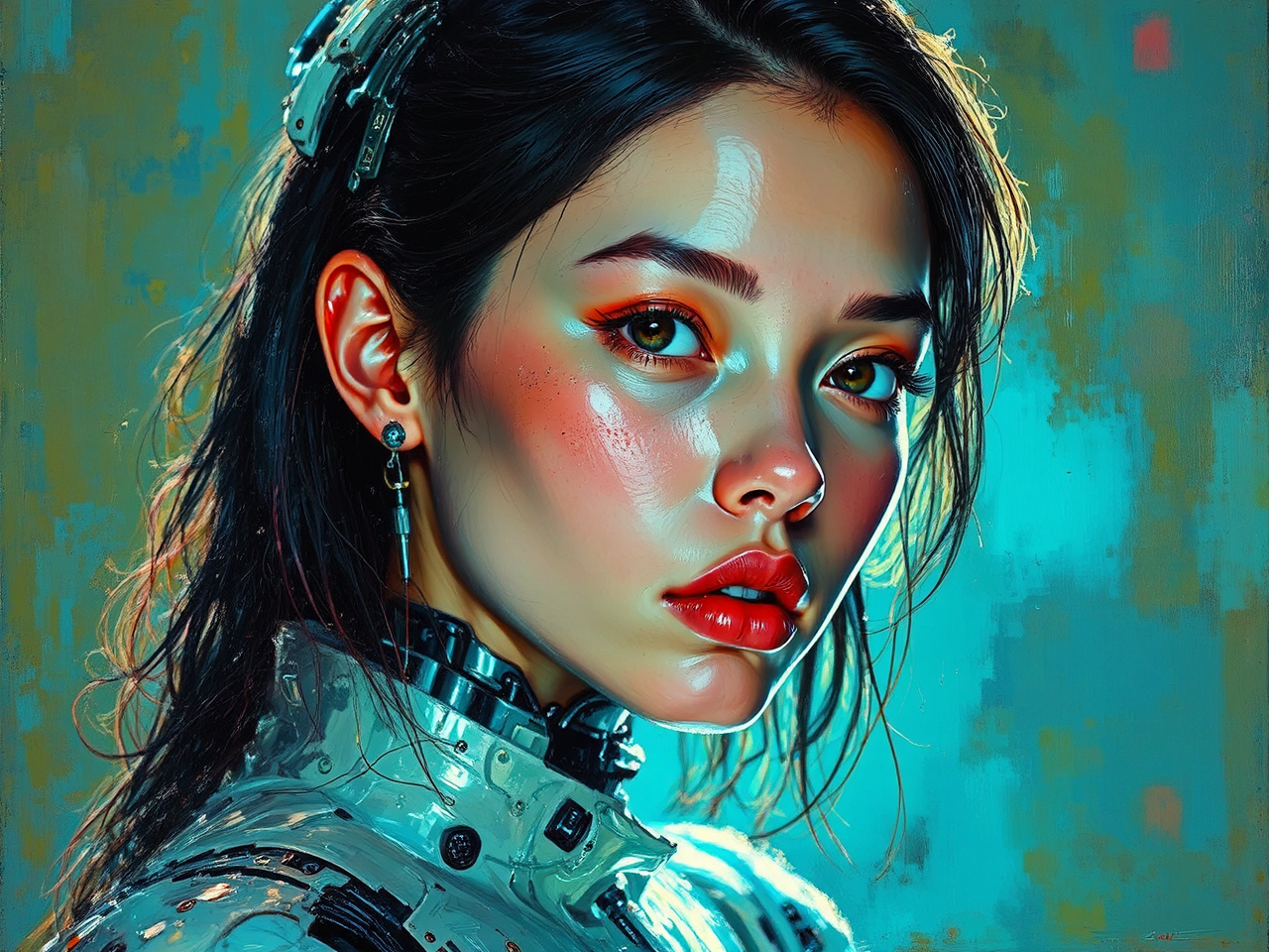 Cyberpunk oil painting of