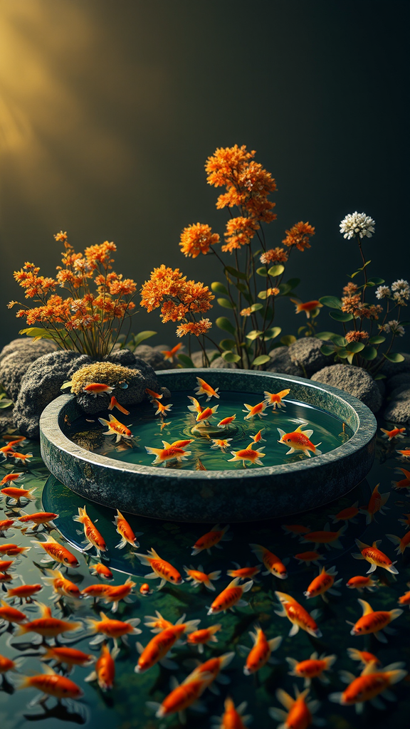 Small pond with many