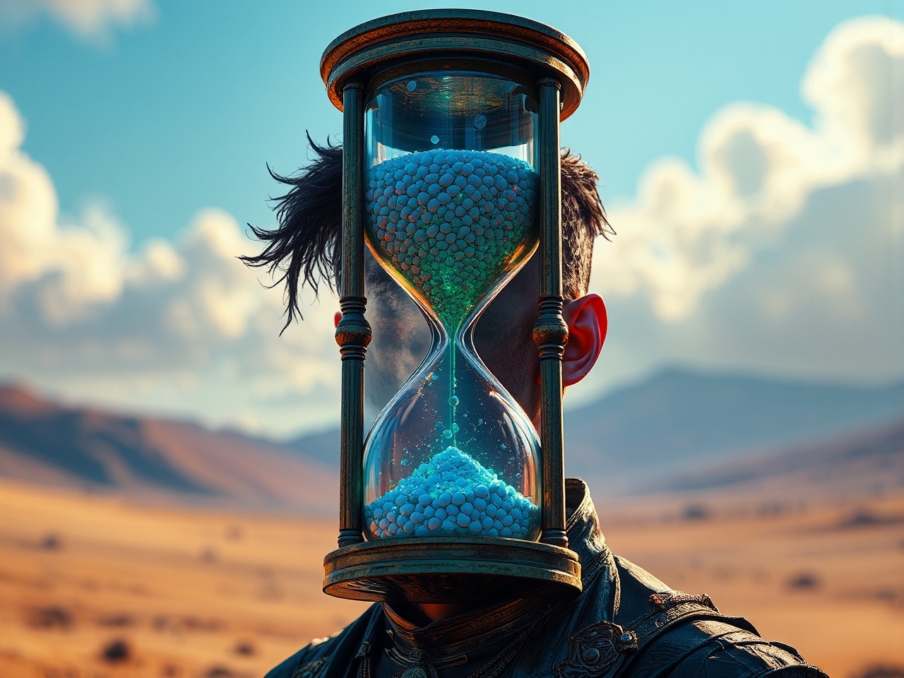 Man with hourglass head