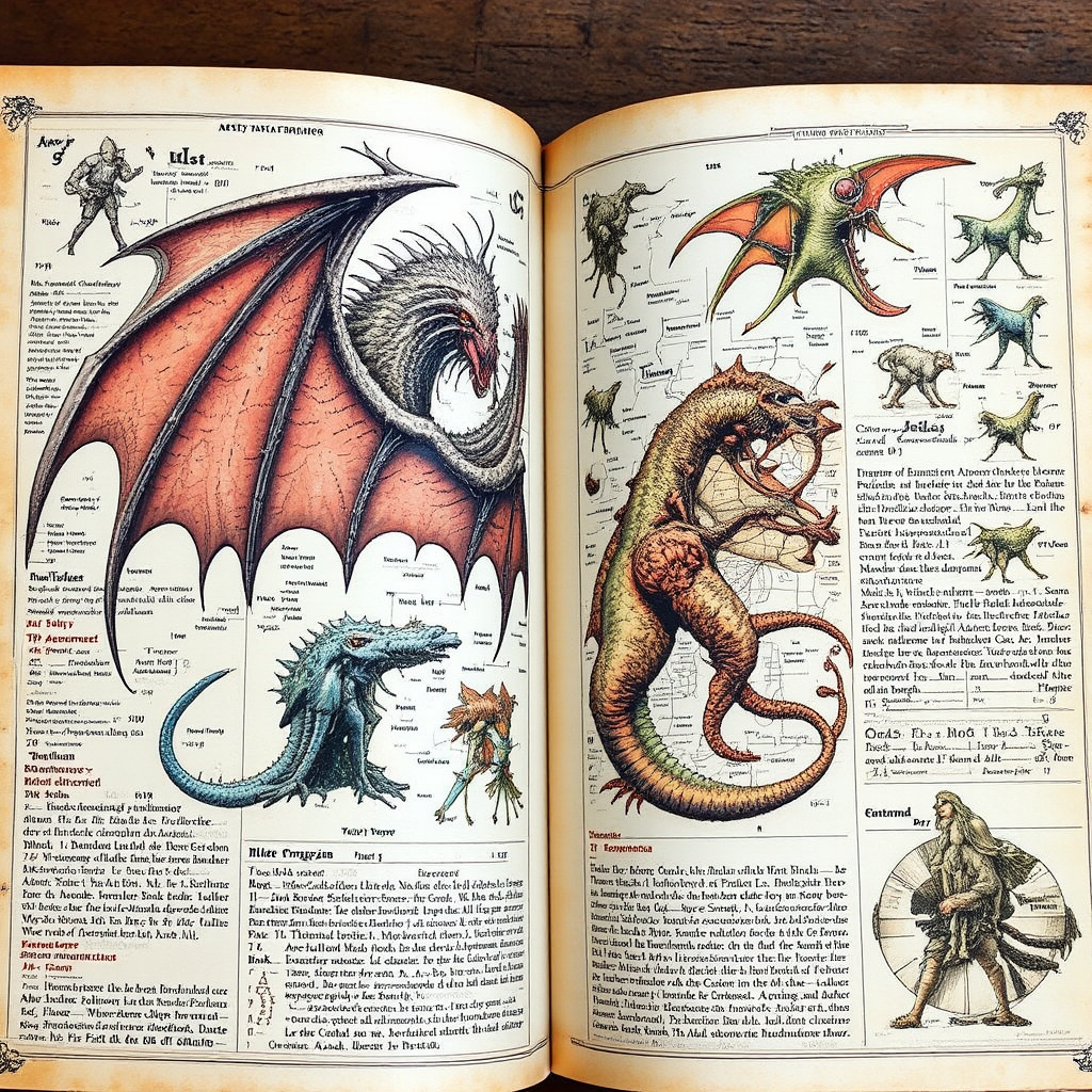 Fantasy creatures in detailed