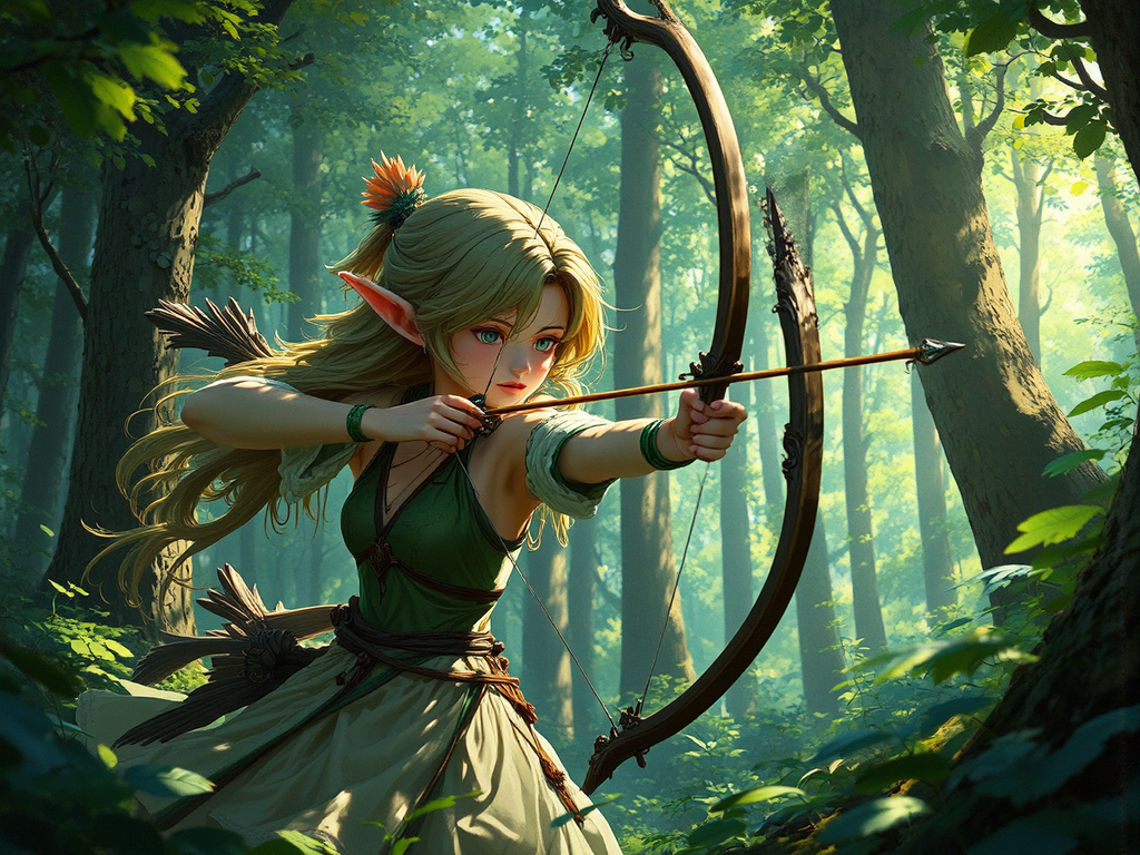 Elf shoots bow in