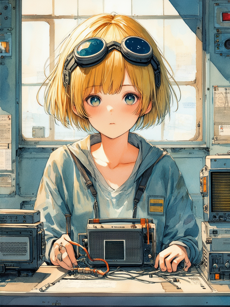 Blond teenage girl building