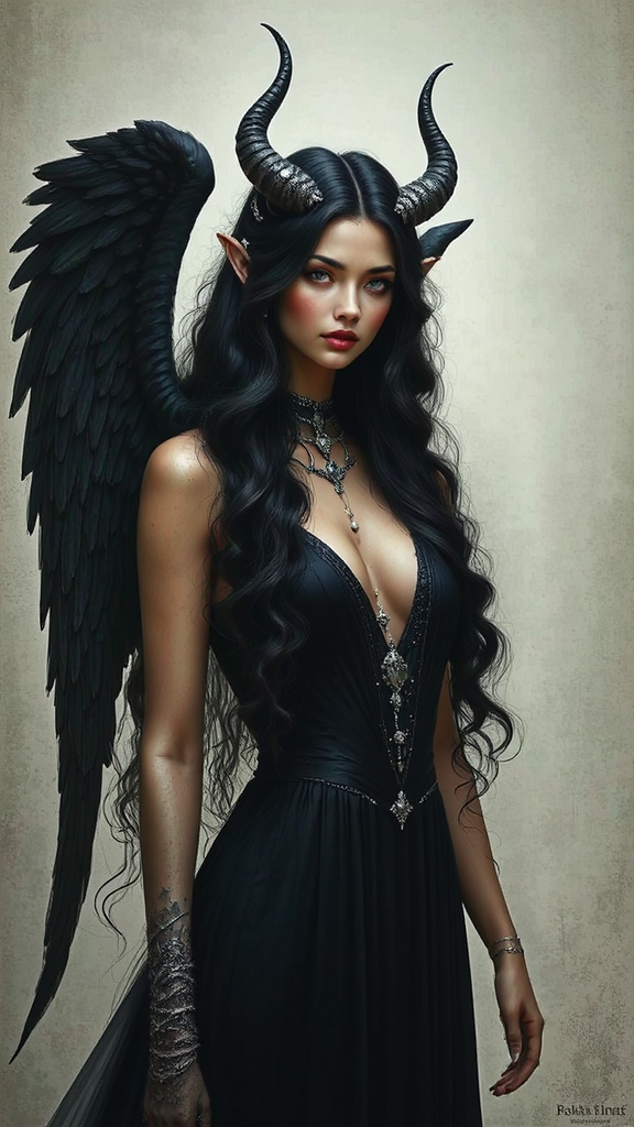 Winged goddess in long