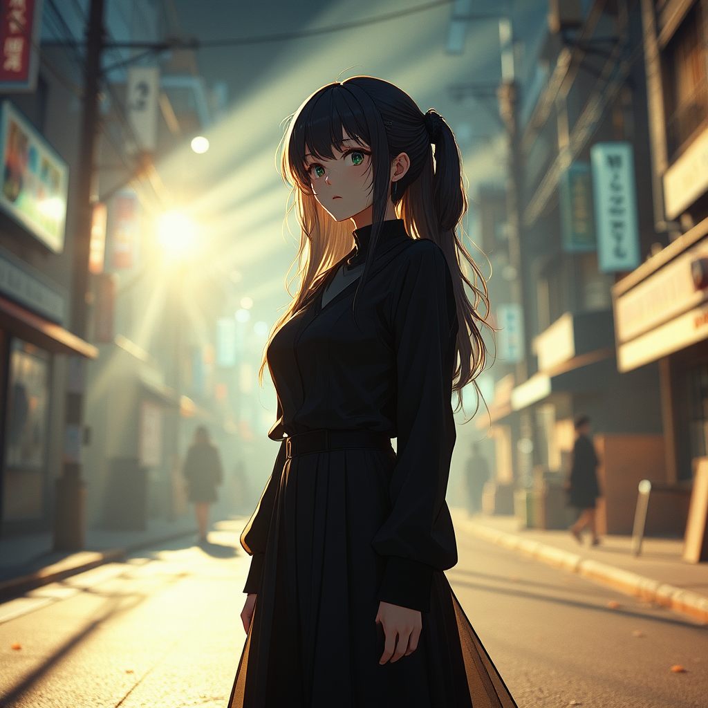 Anime woman stands in