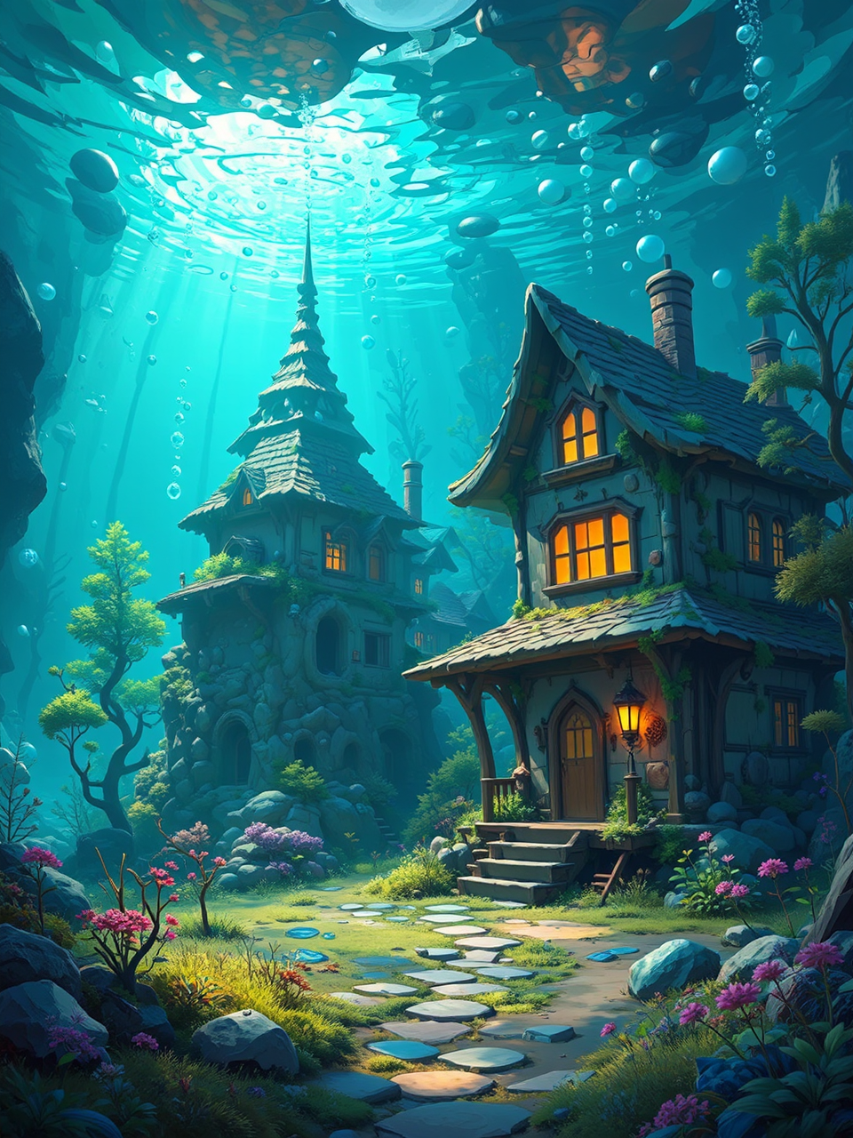 Underwater abandoned houses in