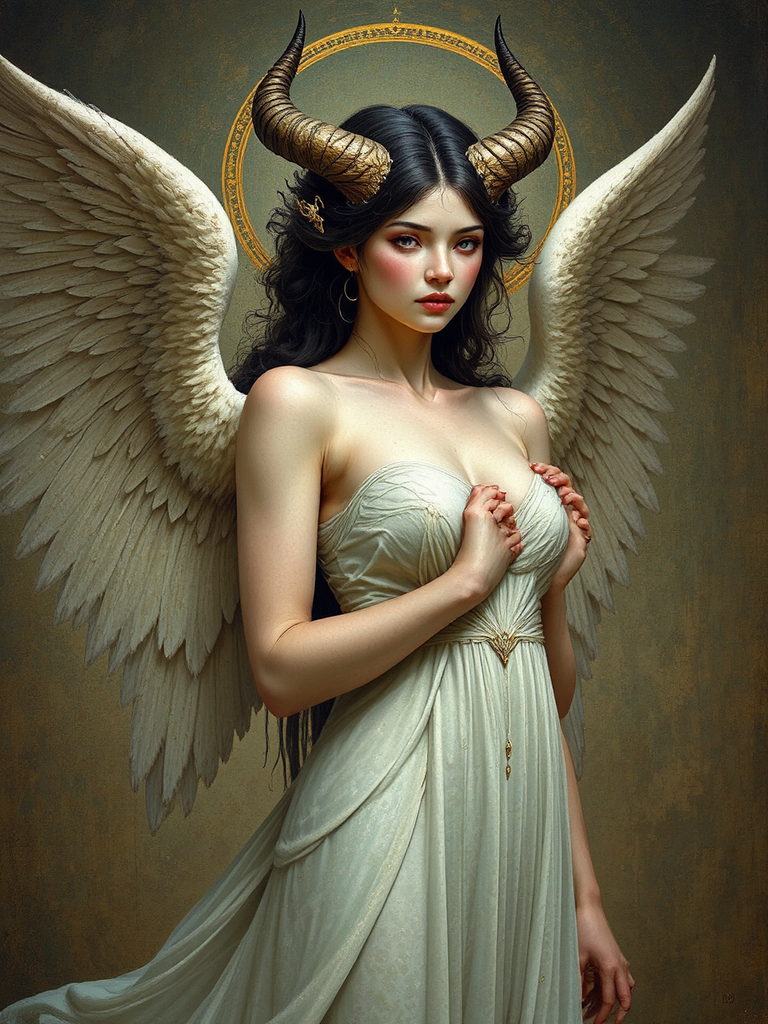 Winged goddess with horns