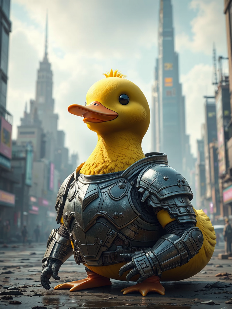 Giant duck in cyberpunk