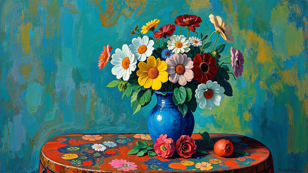 Flowers in a blue