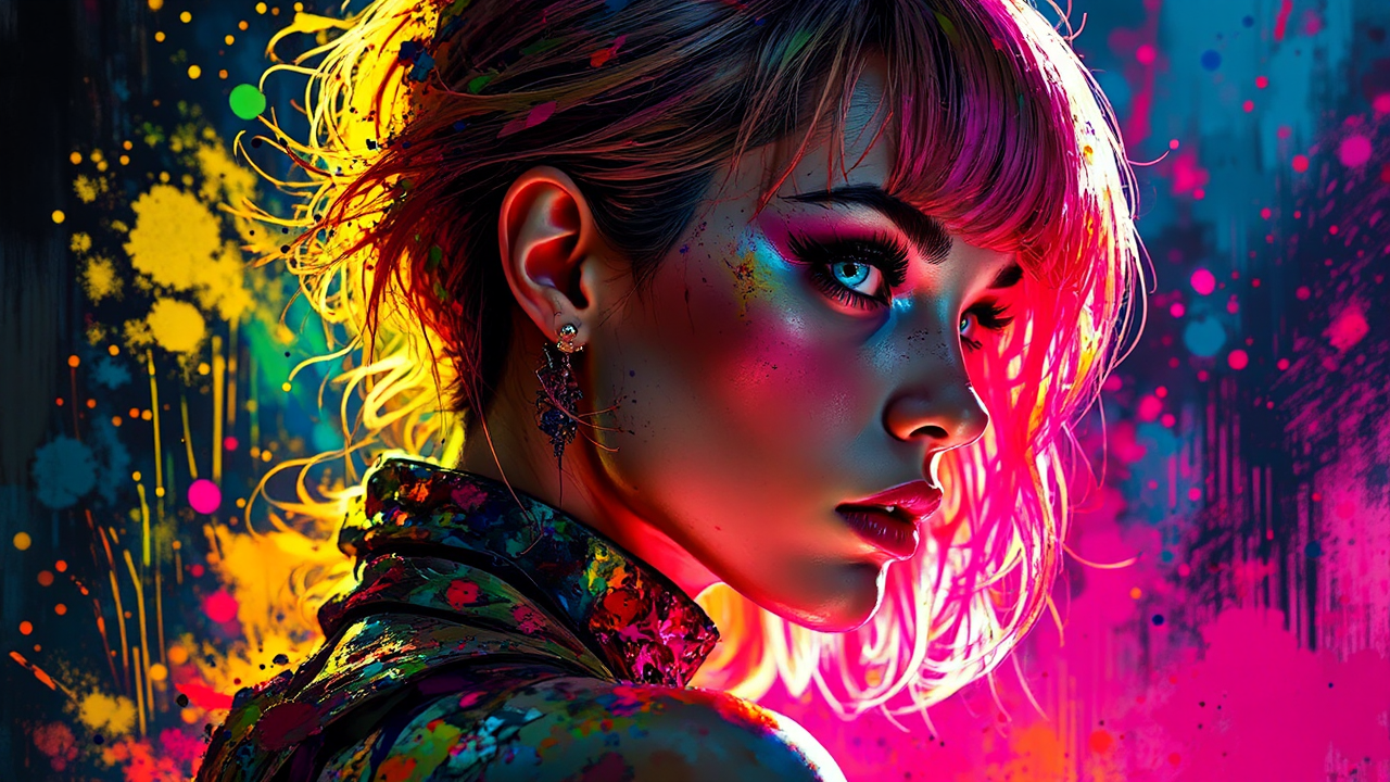 Cyberpunk goddess with vibrant