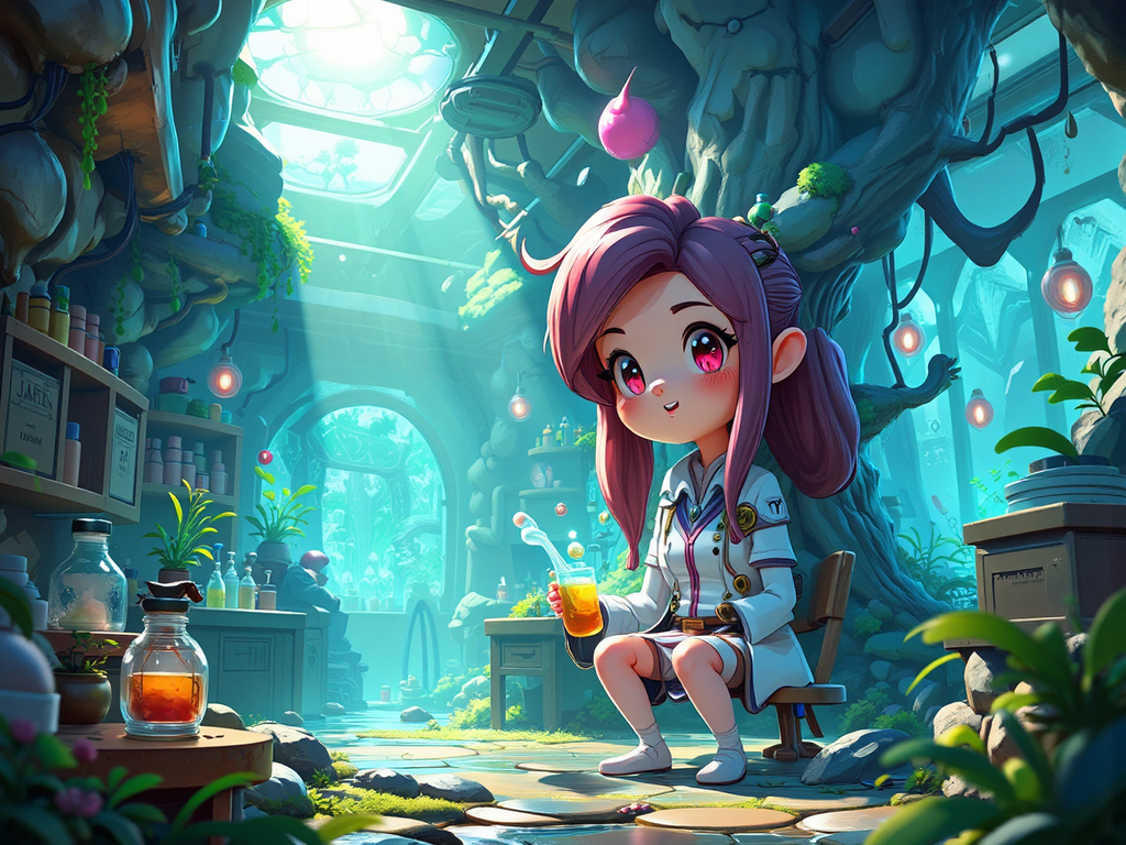Fantasy laboratory environment illustration.