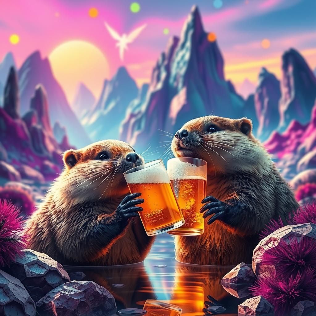 Beavers Enjoying Beer in