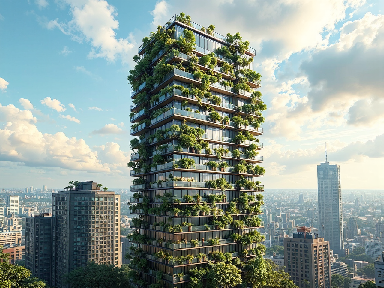 High-rise building with detailed