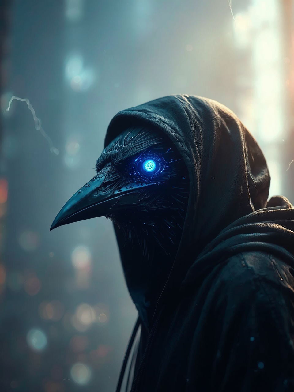 A cyberpunk crow with